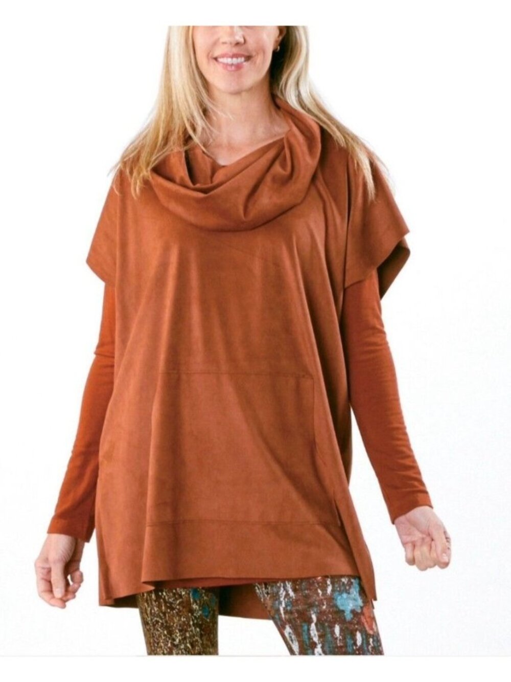 Bryn Walker Womens Size S Tunic Miele Faux Suede Poncho Top Brown Cowl Neck - Picture 3 of 10